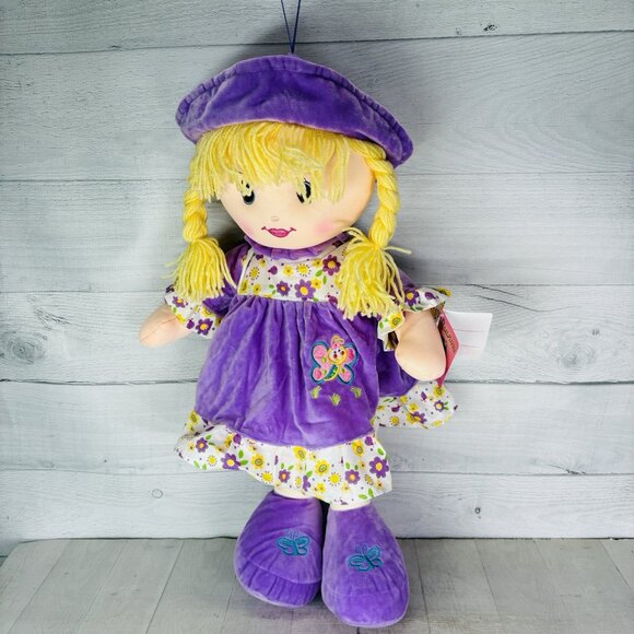 Large 24" Calplush CUTIE DOLLS Girl Purple Floral Butterfly Doll Plush W Tags - Picture 2 of 16